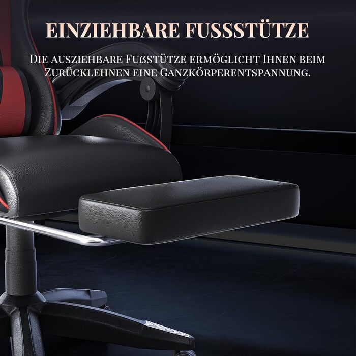 Ігровий крісло Bigzzia з масажем та підставкою для ніг, ергономічне, регульована спинка 90-135°, з подушками для голови та попереку (Червоний)