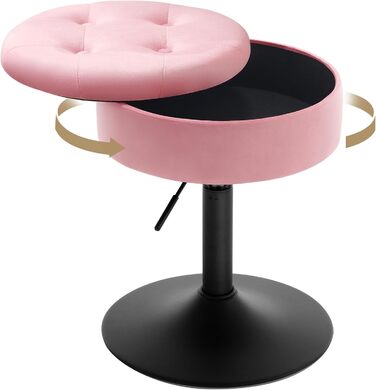 Стілець для туалетного столика WOLTU BH329sz-1, пуф з місцем для зберігання, регульована висота, обертається на 360°, рожевий, велюр