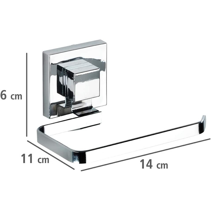 Настінний тримач для туалетного паперу WENKO Vacuum - Loc Quadro з тримачем для туалетного паперу у ванній кімнаті і гостьовому туалеті, кріплення без свердління, нержавіюча блискуча нержавіюча сталь, 13 x 11,5 x 14 см (простий)