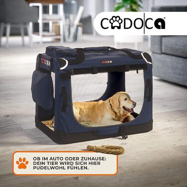 Коробка для перенесення собак Cadoca складна міцна L 70x52x50 см дихаюча сумка для перенесення домашніх тварин Коробка для перенесення собак сумка темно-синього кольору