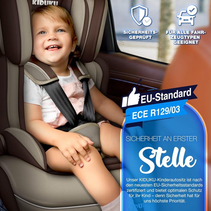 Автокрісло KIDUKU® 9-36 кг (1-12 років) 3-в-1, ECE R129/03, групи 1/2/3, для дітей, коричневе/бежеве