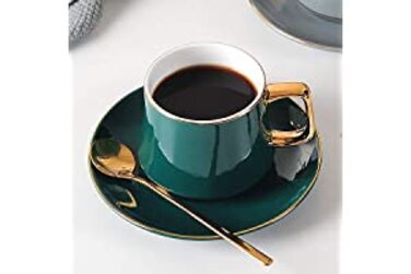 Чашки JIUJ, чашки з тарілкою, базові чашки для чаю, кава, капучино для 1 людини, Європейський керамічний Золотий Континентальний кубок S