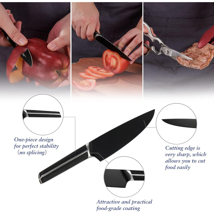 Набір ножів 14 предметів з бруском, кухонний набір ножів з дерев'яним бруском, ножі з німецької сталі X50CrMoV15 (кухонний ніж, сантоку, ніж для стейка, ніж для чищення, ножиці)