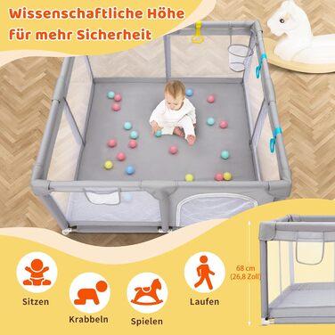 Манеж дитячий CHOLY для немовлят та малюків 128x128 см, сірий. Безпечний, з сіткою, м'яким захистом, легко збирається