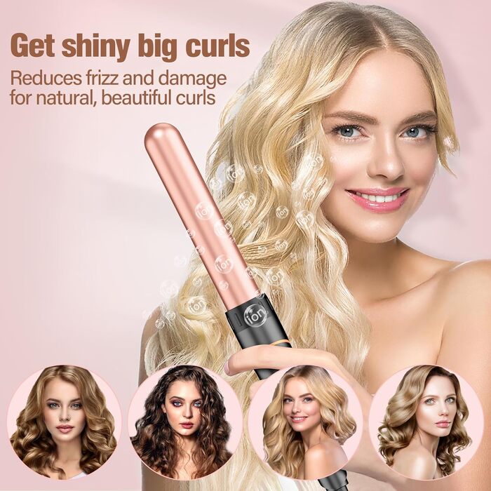 BESTOPE PRO Набір для завивки волосся 5-в-1 – 3 керамічні насадки для великих локонів та хвиль – швидкий нагрів, 2 температурні режими, локонові щипці з рукавичкою та 2 зажимами, антифrizz, подвійне напруження, рожеве золото