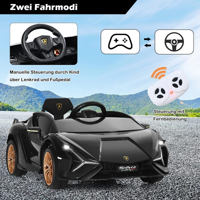Дитячий електромобіль Lamborghini GOPLUS, з пультом керування, Bluetooth, USB, музика, 3–5 км/год, для дітей 3–8 років, білий/чорний