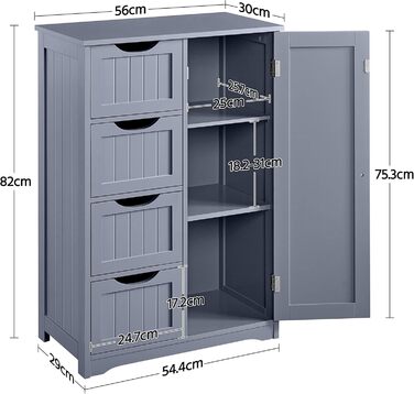 Шафа для ванної кімнати Yaheetech з 4 шухлядами та 2 дверцятами, підлогова шафа-комод для ванної, вітальні, коридору, кухні, білий, 81 x 30 x 83 см