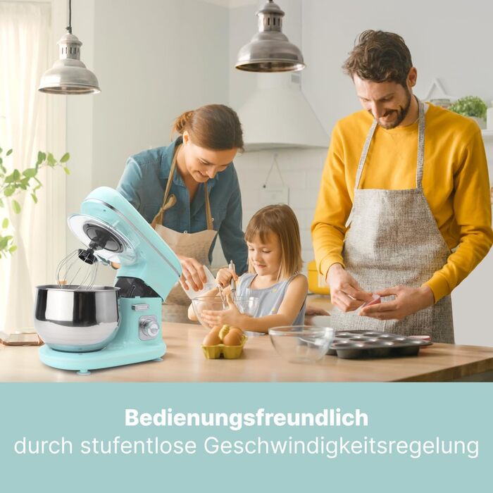 Кухонна машина Bomann 1100 Вт | Міксер для тіста 5л | З крюками для тіста, віночком та ножем для тіста | для 3 кг тіста | Міцне спеціальне редукторне передавання | Кухонний комбайн | Тестоміс KM 6030 CB (М'ятно-зелений)