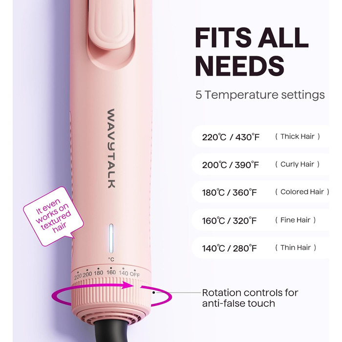 Локкенстаб Wavytalk 2-в-1: випрямляч та завивка з охолодженням 360°, рожевий, нагрів за 30 секунд