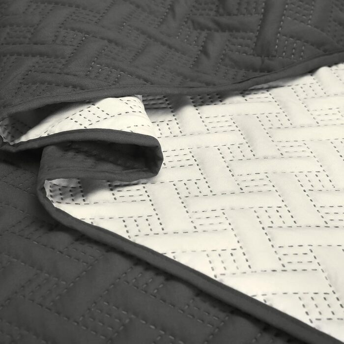 Плед Woltu 170x210 см, двосторонній, темно-сірий+кремовий, мікрофібра, двостороння ковдра для ліжка/дивану