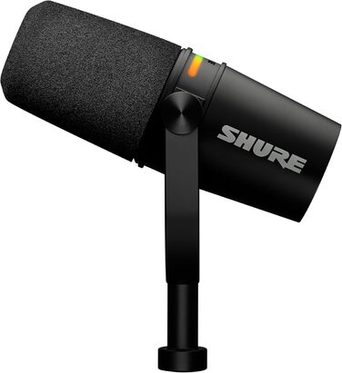 Мікрофон Shure MV7+ для подкастів, студійний, USB-C/XLR, LED-панель, авто-рівень, цифровий поп-фільтр, ефекти, для запису, стрімінгу, чорний