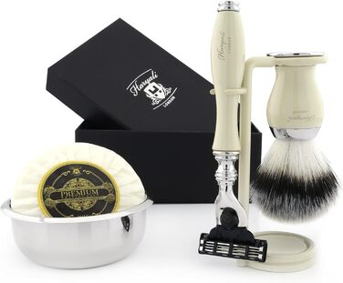 Преміальний набір для гоління Подарунок для чоловіків (трикутний картридж, бритва, щітка, миска, підставка) Фірмова коробка
