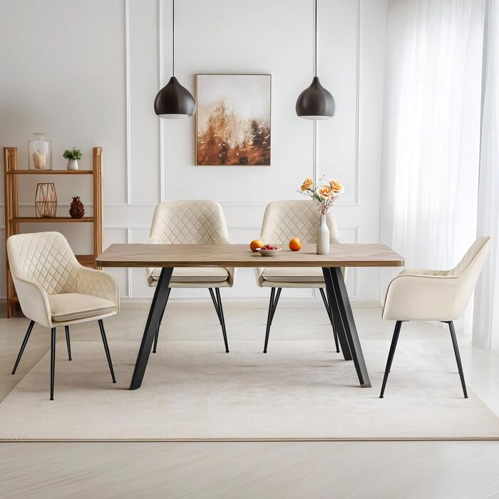 Стільці для обідньої зони Yaheetech, кухонні стільці з м'яким сидінням та підлокітниками, штучна шкіра, набір 4 шт., коричневий (бежева тканина)