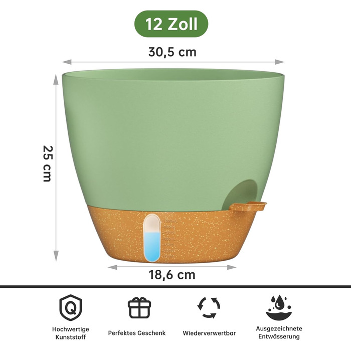 Набір горщиків для квітів ZMTECH 2 шт. 25/30 см з підставкою, самополив, пластик, для дому та саду