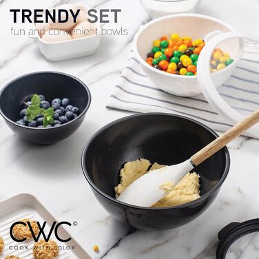 Набір мисок для приготування їжі Cook With Color (12 шт.) з кришками TPR – чорний та білий