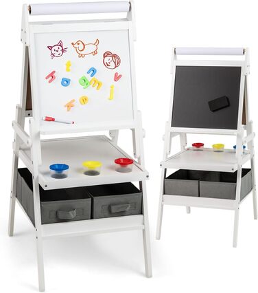 Дитяча мольберт DREAMADE 3 в 1 з магнітною дошкою, крейдою та рулоном паперу, для малювання та творчості, від 3 років (білий)