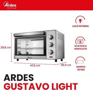 Електричний міні-пекар ARDES Magnus AR6226S, 25 літрів, сріблястий, з аксесуарами