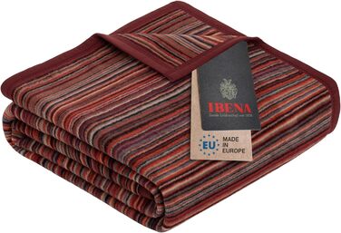 Вовняна ковдра Ibena Malang 150x200 см - Бавовняна суміш м'яка, тепла та придатна для прання, м'яка ковдра в смужку червоно-сірий 150 x 200 см Червоний/Сірий