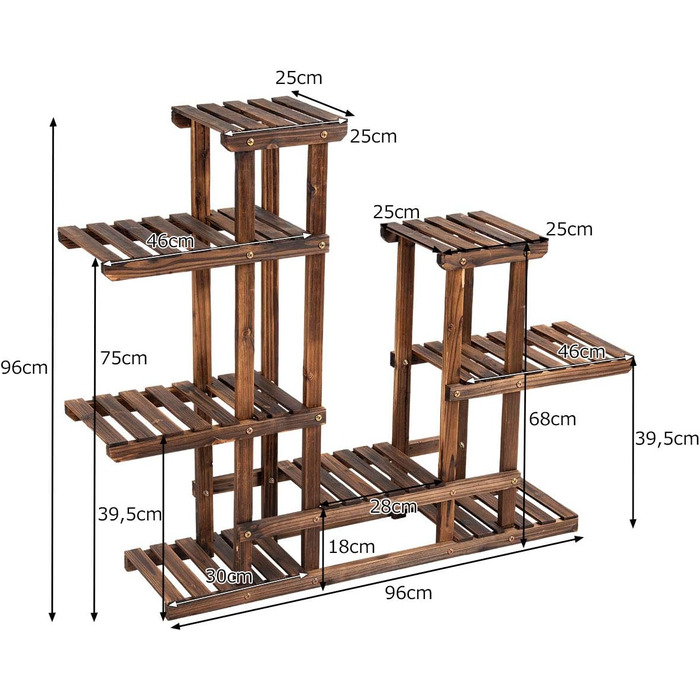 Деревна полиця для рослин COSTWAY, 6-ярусна підставка для квітів, квіткові сходи для балкона/патіо/саду