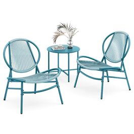 Набір садових меблів SONGMICS з ротангу (3 предмети): стіл та 2 крісла для тераси, саду, балкону, блакитний