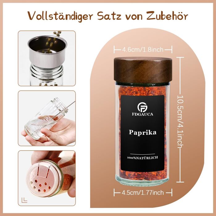 Набір скляних баночок для спецій з акціїйного дерева | 24 шт. з етикетками | Організатор для кухні | 120 мл