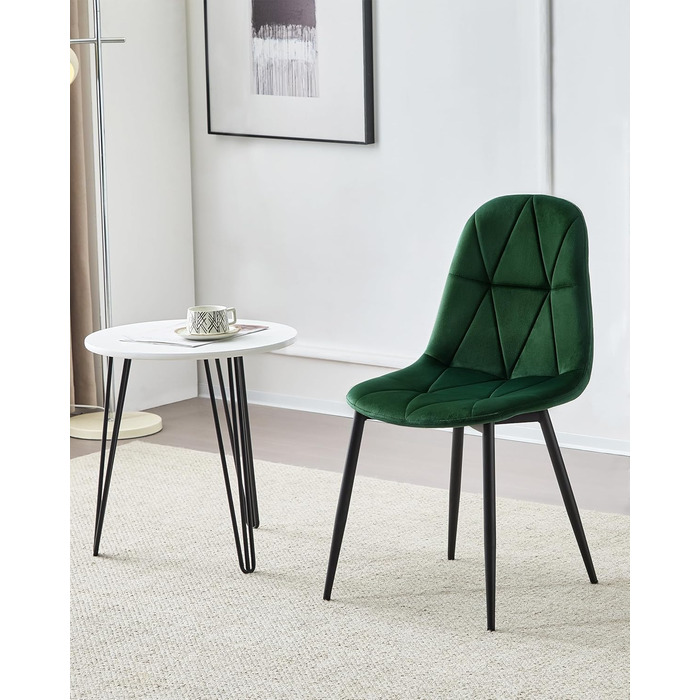 Набір обідніх стільців Lestarain (4 шт.) з підлокотниками, для кухні, вітальні, обідньої кімнати. М'які стільці з оксамитовим покриттям, металевий каркас, ергономічний дизайн, темно-зелений колір