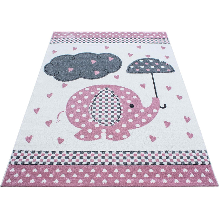 Дитячий килимок Слон з коротким ворсом з парасолькою Дизайн дитячої кімнати Дитяча кімната Ігрова кімната 11 мм Висота ворсу М'яка прямокутна кругла доріжка Розмір (200x290 см, рожевий)
