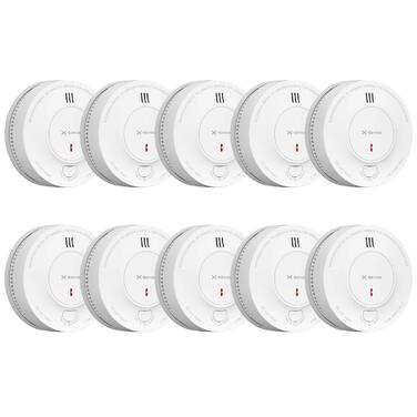 X-Sense Димний пожежний сповіщувач: 10 років роботи від батареї, фотоелектричний сенсор, сертифікат EN14604, SD2J0AX, набір 10 шт. Білий