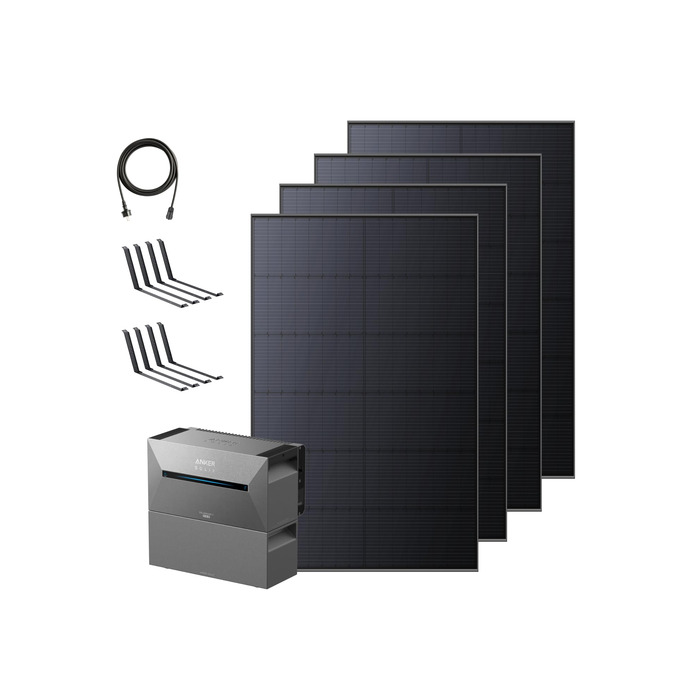 Сонячна електростанція Anker SOLIX для балкону (1780W | 3200Wh) з акумулятором Solarbank 2 E1600 Pro (1600Wh) та розширювальним акумулятором BP1600 (1600Wh), 4 панелі RS40T (445W), підставки, 4 MPPT, 1000W AC, Plug&Play