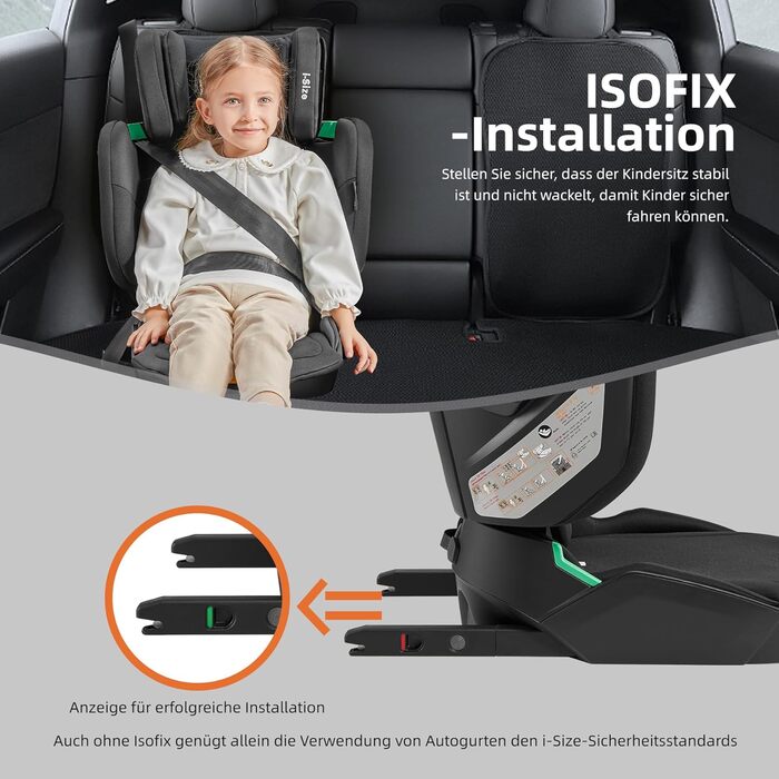 Складане дитяче автокрісло Jovikids з ISOFIX, дитячі автокрісла i-Size R129 приблизно 3-12 років (100-150 см), бустер зі спинкою, підходить для подорожей (чорний)