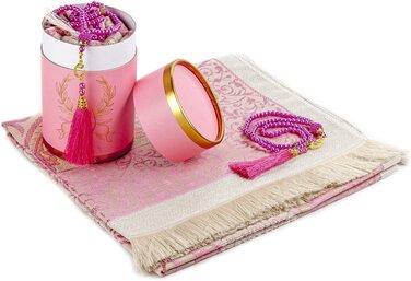 Іхван онлайн мусульманський молитовний килимок і розарій з елегантним дизайном циліндрична подарункова коробка / Джанамаз саджада / набір ісламських подарунків / молитовний килимок, тканина з тафти, (рожевий)