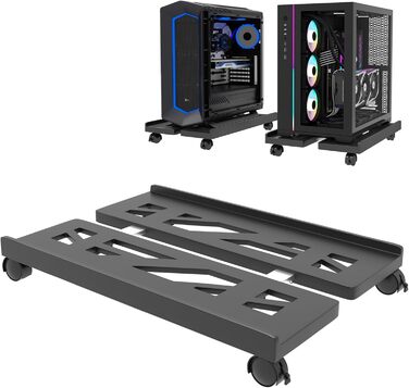 Підставка для комп'ютера на колесах, мобільна, чорна - для настільних ПК