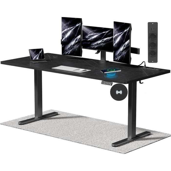 Електричний регульований стіл Airfish 140x70 см з бездроговою зарядкою, пам'ятью та нагадуванням про відпочинок, білий. Також доступний розмір 180x80 см, чорний