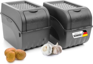 Короб для зберігання картоплі Novaliv | 2 шт по 5л | Антрацитовий сірий | Короб для цибулі та овочів | Складається | Короб для картоплі, цибулі, фруктів | Контейнер для зберігання свіжості (9 літрів)