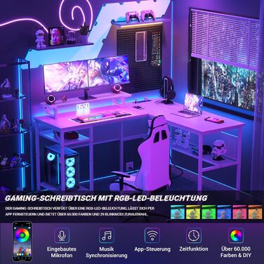 L-подібний ігровий стіл, 141x117x76 см, комп'ютерний стіл з полицею, офісний стіл з поворотним кутом для навчання, ігор, home office (білий)