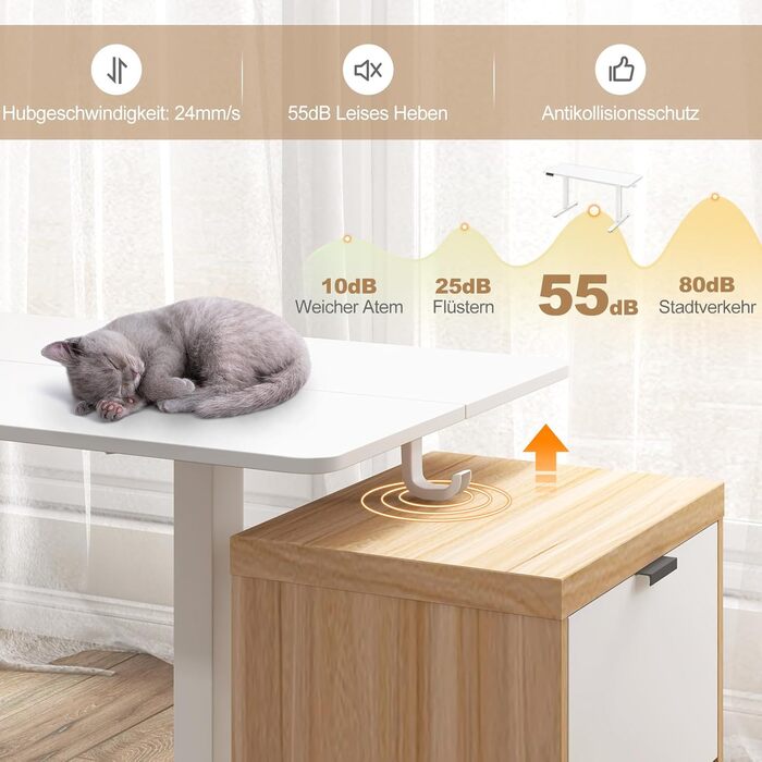 Електричний регульований стіл GYMAX 160x60 см з 3 рівнями пам'яті та системою антиколізії, білий. Комп'ютерний стіл з гачками та отворами для кабелів