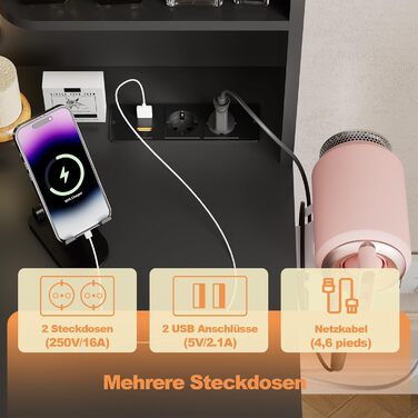 Дзеркальний туалетний столик Airfish з LED-підсвічуванням, регульованою яскравістю, 7 ящиками та розеткою, 4 полиці, для спальні (білий/чорний)