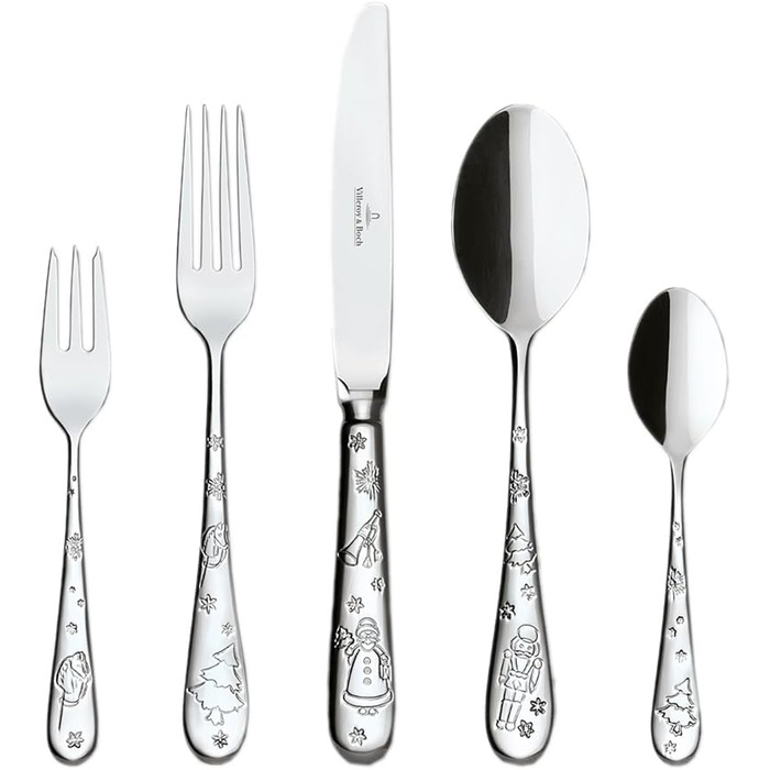 Набір столових приборів Villeroy & Boch Toy's Delight 30 предметів, сріблясто-платиновий, нержавіюча сталь, для 6 осіб, з різдвяними мотивами