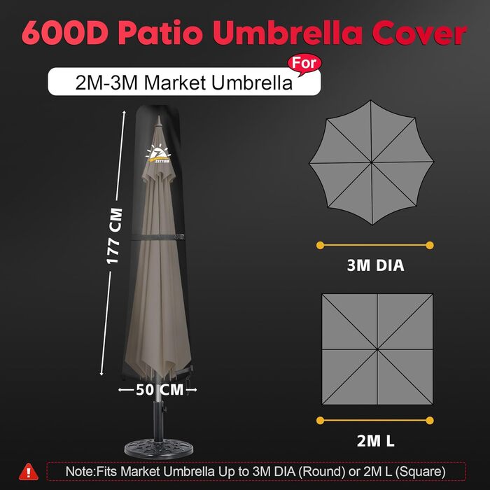 Захисний чохол для парасольки/газонного ширму Zettum, 3-4 м, водонепроникний, 600D Oxford, PU покриття, захист від УФ, снігу та негоди, 260x42x81/56 см