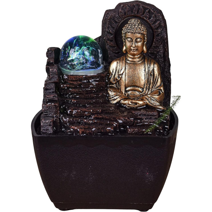 Внутрішній фонтан Buddha Zen Барвисте світлодіодне світло - Прикраса Zen Spirit - Ніжка SHU Hust Beadhe - Настільний фонтан - H 18 см - Theravada Zen'light