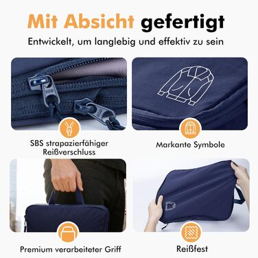 Набір компресійних органайзерів для одягу в дорогу (5 шт), нейлонові дорожні сумки-кубики для валізи та рюкзака, темно-синій