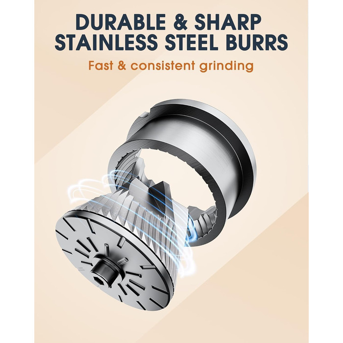 Ручна кавомолка з нержавіючої сталі з конічним жорном, 40 налаштувань, об'єм 30 г, для еспресо, френч-пресу, подорожей