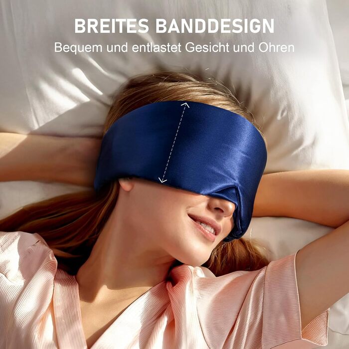 Маска для сну LitBear з 100% шовку маорії, для жінок та чоловіків, регульована, блакитна