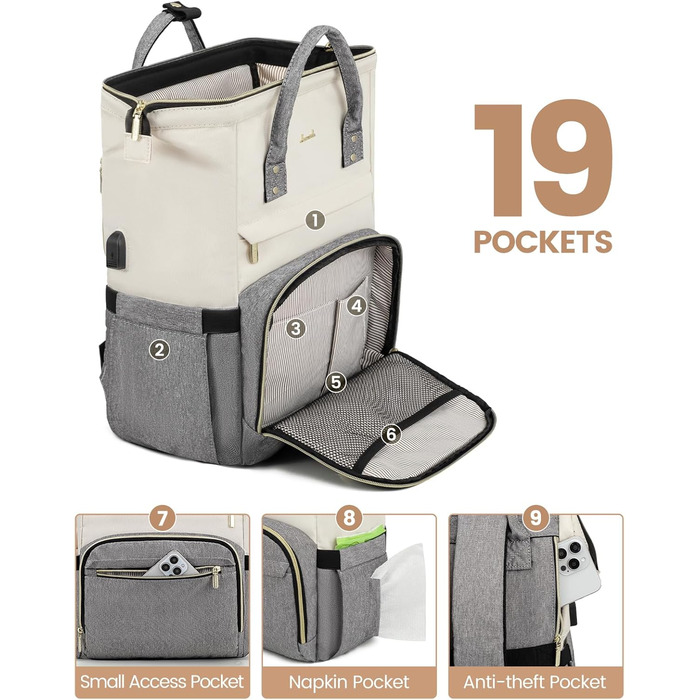 Рюкзак для ноутбука LOVEVOOK 17 дюймів, жіночий, великий, для підлітків, ручна поклажа, водонепроникний, дихаючі лямки, для навчання, школи та подорожей, бежево-сірий