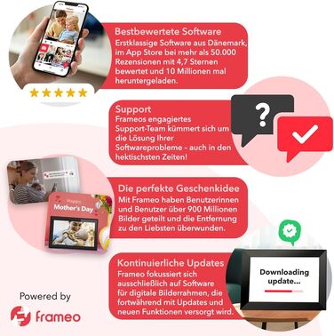 Denver PFF1021 Цифровий фоторамка з Wi-Fi, 10.1 дюйма, 16GB, IPS сенсорний екран, FRAMEO App, автоповорот, Micro SD слот, чорний