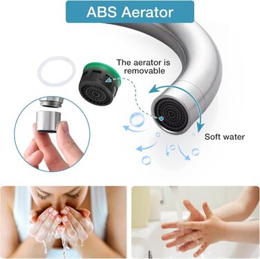 Змішувач для ванної кімнати/кухні з нержавіючої сталі, поворотний на 360°, висота виливу 150 мм, з однорідним змішувачем, покриття - нікель