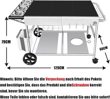Гриль-возна тележка Denmay для Weber Q, Ninja Woodfire, піци, з великою робочою поверхнею