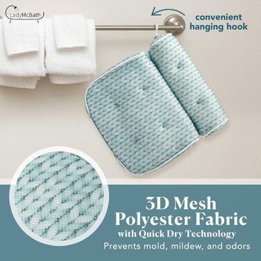 Подушка для ванни Lady McBath – розкішна подушка для ванни з підтримкою шиї та спини, потужні присоски, можна прати в машині, аксесуар для ванни для релаксації (блакитний)