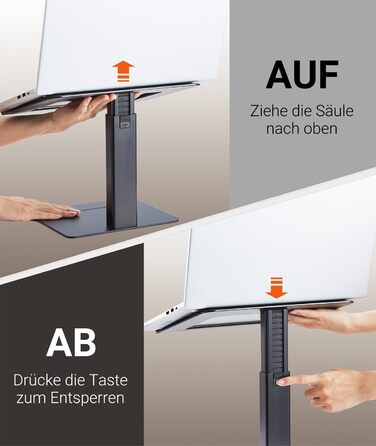 Регульований підставка для ноутбука, стійка для ноутбука на стіл, можливість стоячи, підставка для DJ, компактна альтернатива столу, сумісна з MacBook та ноутбуками 13'-16.5', чорний Polar-Schwarz