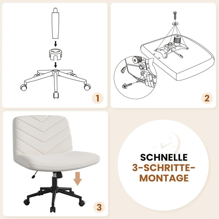 Крісло офісне Yaheetech з колесами, регульоване по висоті, з широким сидінням та середньою спинкою, для офісу та спальні, бежеве